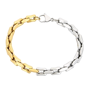 Pulsera de moda bicolor en acero inoxidable oro y plata con eslabones cuadrados