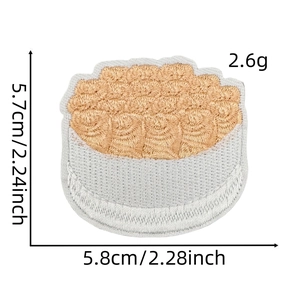 Detailed view of bowl-shaped embroidery patch with size and weight dimensions