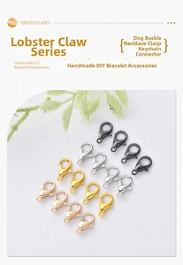 Detail view of colorful alloy lobster clasps for DIY jewelry and necklaces