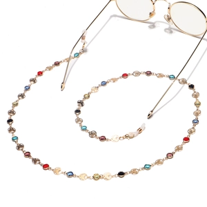 Golden butterfly glasses chain with colorful faceted glass beads and silicone loops