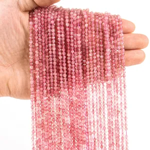 Detailed view of 3mm pink faceted natural stone beads for DIY jewelry making