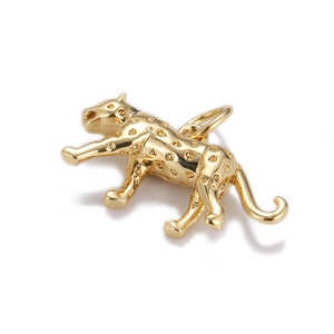 Exquisite gold leopard pendant with black enamel spots and sparkling zircon stones