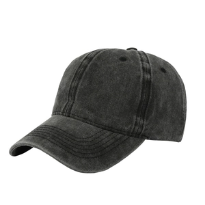 Vintage washed dark grey cotton baseball cap with distressed finish and six-panel design