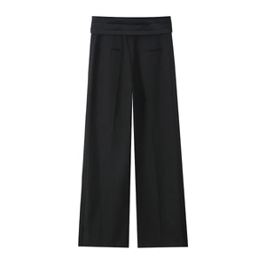 Pantalon chic pour femme à taille haute et jambe large en tissu noir fluide
