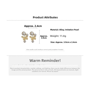 Detailed view of gold butterfly faux pearl earrings with dimensions and 11.8g weight specs