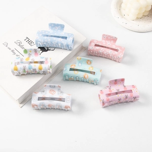 Easter Hair Claw Clip Plastic Cartoon Rabbit Colorful Egg Floral Rectangular Large Nonslip Accessory For Women Girls