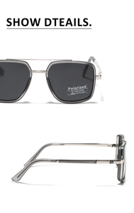 Close-up of silver TR90 sunglasses with polarized lenses and textured anti-slip temples