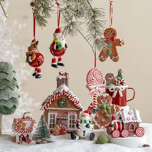 Christmas hanging ornaments set featuring Santa, Reindeer, Snowman, and mini tree decor