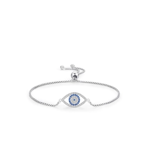 925 Sterling Silver Evil Eye Bracelet For Women Zirconia Pave Blue Eye Adjustable Bolo Box Chain Luxurious Bracelet Jewelry