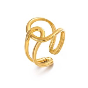 Minimalist gold-plated stainless steel intertwined open ring for women in hip-hop style