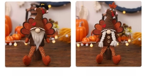 Detail of male and female turkey gnomes with plaid long legs for autumn decor