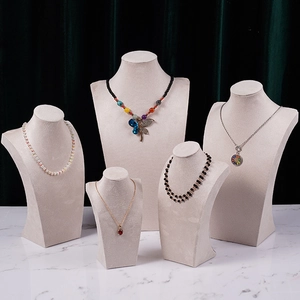 5-piece beige velvet necklace bust display set for professional jewelry showcases