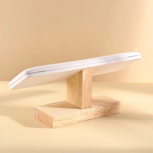 Single-tier T-bar solid wood jewelry display stand with white leather bracelet holder