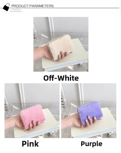 Drei flauschige kurze Geldbörsen in Beige Rosa und Lila mit goldenen Reißverschlüssen