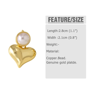 Tableau détaillé montrant les dimensions des boucles d'oreilles cœur perle en cuivre doré