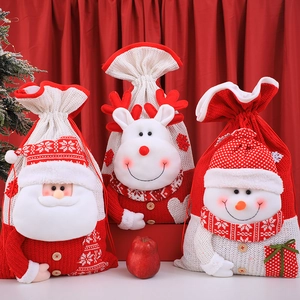 Sacchetto Regalo Di Natale In Maglia Con Babbo Natale Pupazzo Di Neve Renna In Peluche Coulisse Decorazione Festiva