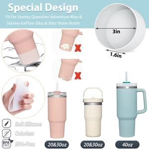 Soft silicone bottom boots for Stanley cups in pink white and grey colors