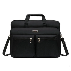 Waterproof black 20-inch business briefcase with adjustable shoulder strap and multiple pockets