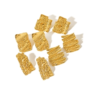 French vintage style 18K gold-plated geometric wrinkled texture earrings set