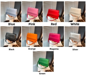 Collage of chic textured PU leather crossbody bags in nine vibrant colors