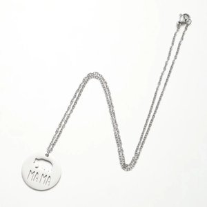 Minimalist silver stainless steel necklace with bear silhouette and MAMA pendant