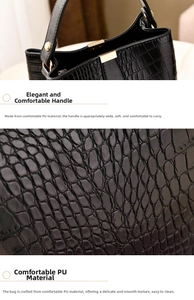 Detail of premium black faux leather with crocodile texture and smooth comfortable handle