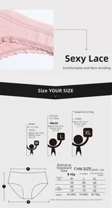 Size chart for low rise cotton thongs with waist, hip and length measurements in centimeters
