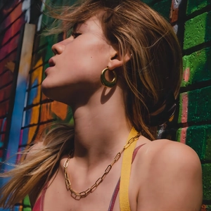 Boucles D'oreilles Créoles Épaisses En Acier Inoxydable Géométriques Rétro Polies Minimalistes Pour Femmes
