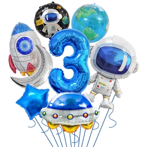 Space Theme Astronaut Rocket Aluminum Foil Balloons For Kids Birthday Party Decorations Outer Space Exploration UFO Star Earth