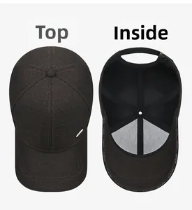 Détails de la casquette en coton marron montrant le tissu sergé et la doublure en filet