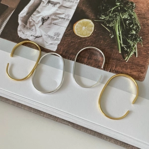 Minimalist 925 sterling silver U-shaped oval open bangles in gold and silver finish