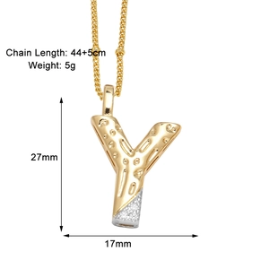 Détails du collier avec pendentif lettre Y bicolore et dimensions précises