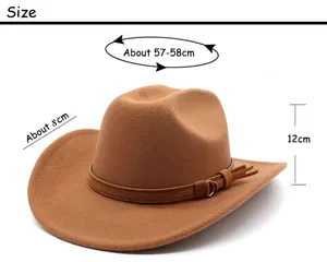 Spécifications détaillées de taille pour chapeau de cowboy en feutre de laine de 12cm