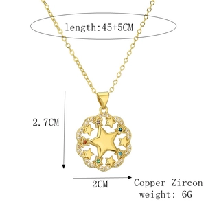 Detailed size specifications of the gold moon and star pendant with copper zircon inlays