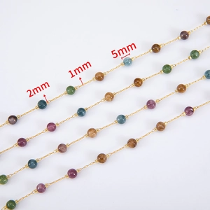 Colorful gemstone bead tassels with gold stainless steel chain in 1mm 2mm 5mm sizes