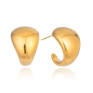 Minimalist gold teardrop stud earrings in polished stainless steel with mirror finish