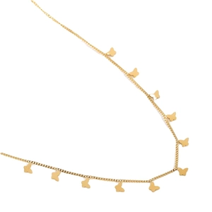 Elegant gold butterfly tassel necklace in stainless steel with multiple small charms