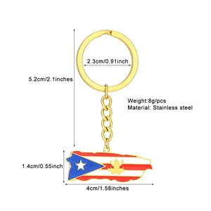 Macro shot of Puerto Rico flag keychain with Coqui frog design in polished stainless steel