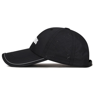 Black quick-dry baseball cap with extended brim and reflective edge for outdoor sports