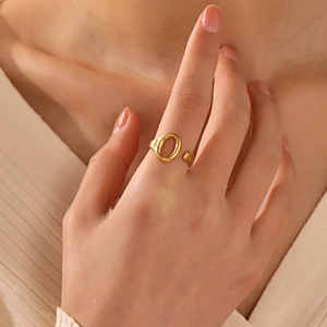 Minimalist Oval Hollow Ring Stainless Steel Gold Plated Adjustable Open Geometric Fashion Jewelry For Women