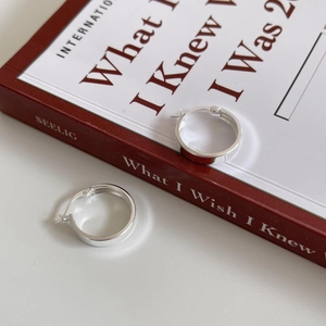 Minimalist wide flat S925 sterling silver hoop earrings with polished mirror finish surface