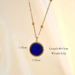 Detail of round lapis lazuli pendant necklace with 1.55cm diameter and dimensions