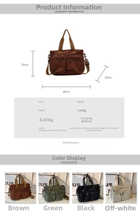 Size chart showing corduroy tote bag dimensions 36x28x14cm and color options