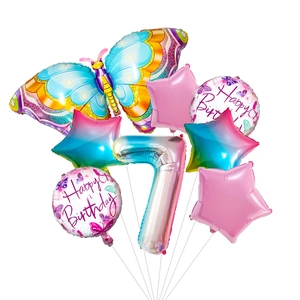 Colorful butterfly and gradient number 7 balloon set for kids birthday party decorations