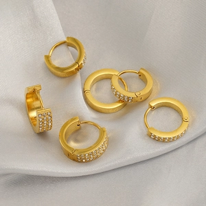 Mode Creolen Für Frauen Edelstahl 18K Vergoldet Strass Geometrische Mehrlagige Huggie Ohrringe INS Stil