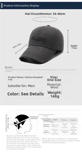 Detailed sizing chart for men's winter baseball cap with ear flaps and embroidery