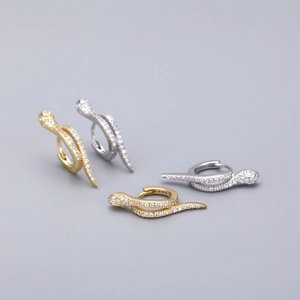 Elegant 925 silver snake hoop earrings with white zircon in gold and silver finishes