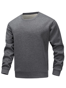 Men's dark grey crew neck fleece sweatshirt with ribbed cuffs and warm lining