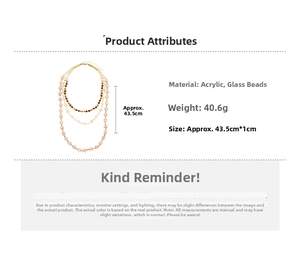 Detail view of multilayer necklace with pink acrylic beads and glass beads with dimensions