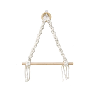 Porte-papier toilette en corde de coton fait main avec anneau et barre en bois naturel